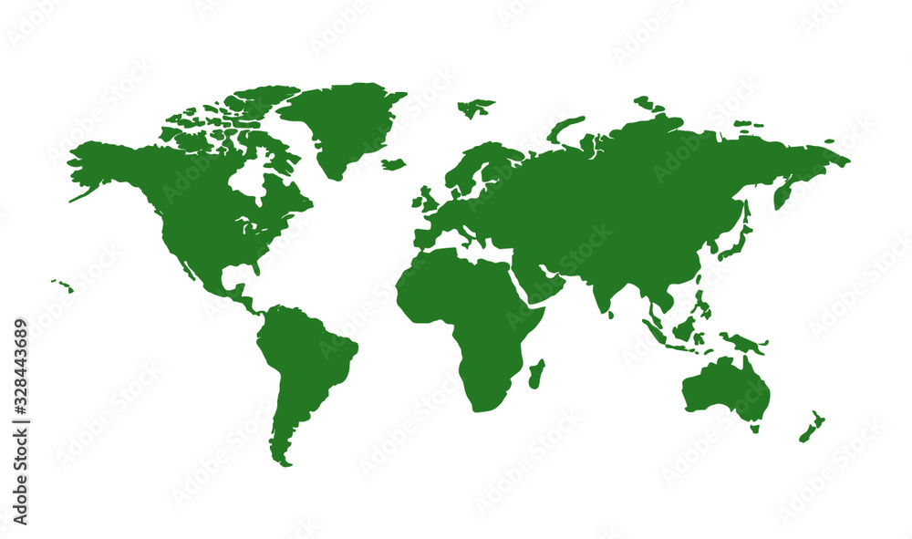 Simple world map in flat style isolated on white background. Vector illustration. 