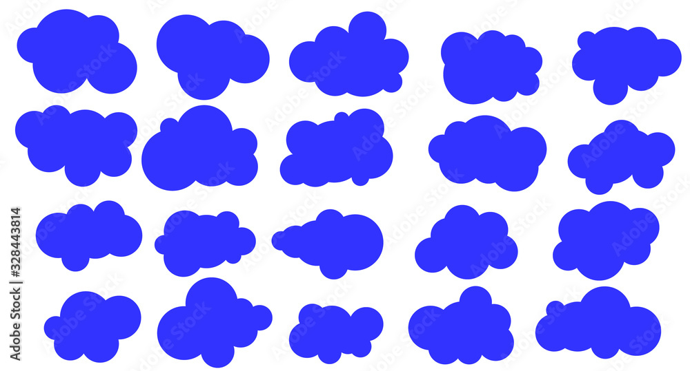 Flat blue clouds on a white background.Cloud patterns.Vector Flat blue clouds on a white background.Cloud patterns.Vector