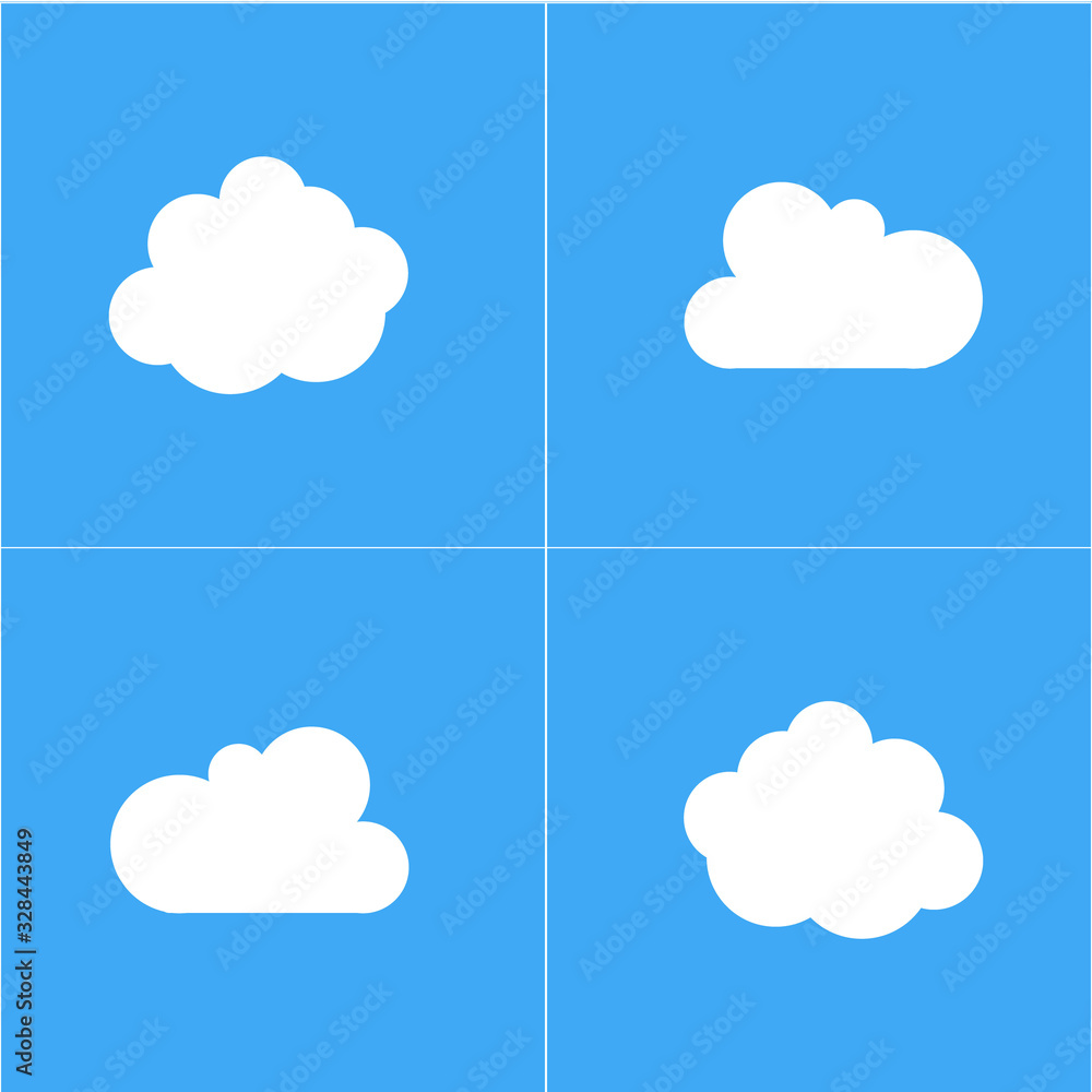 Flat white clouds on a blue background.Clouds icons.Vector illustration
