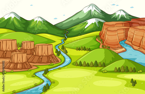 Billede på lærred Nature scene background with different parts of landforms