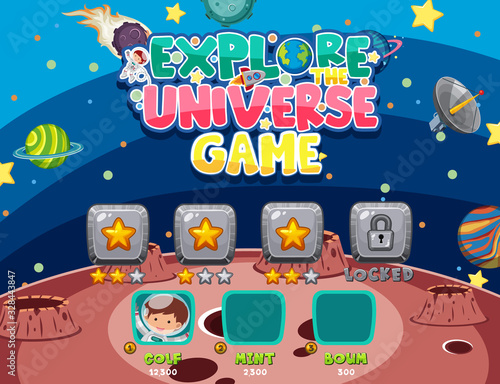 Screen template for explore the universe game