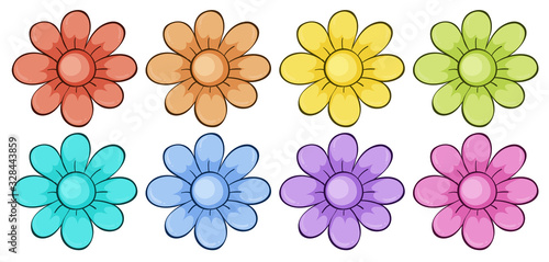 Isolated set of flowers in many colors