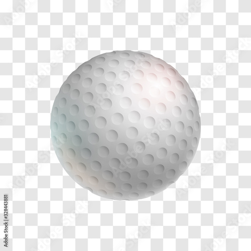 Realistic white golf ball isolated on transparent background. Golf club symbol and design element for tournament announcement. Sports equipment for outdoors playing on field vector illustration.