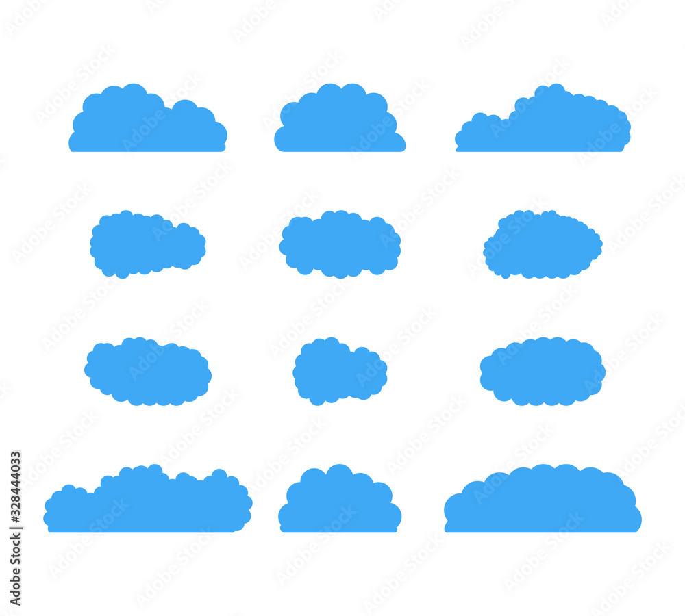 Cloud. Abstract blue cloudy set isolated on white background. Set of clouds isolated on background.Blue clouds on white background.Flat. Vector illustration Cloud. Abstract blue cloudy set isolated on white background. Set of clouds isolated on background.Blue clouds on white background.Flat. Vector illustration