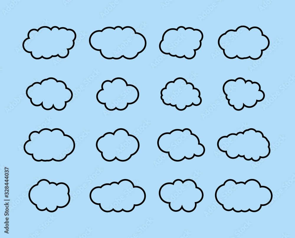 Cloud.Cloud icons. Blue background. Set of cloud icons. Flat. Vector illustration Cloud.Cloud icons. Blue background. Set of cloud icons. Flat. Vector illustration
