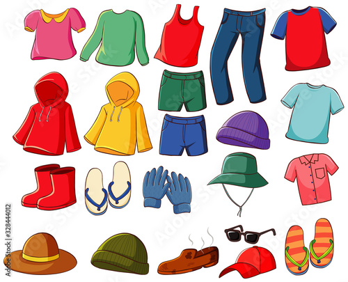 Big set of clothes on white background