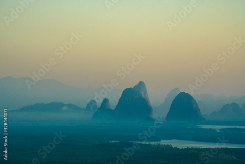 Beautiful mountains in the Thai sea Located in Phang Nga province, Thailand