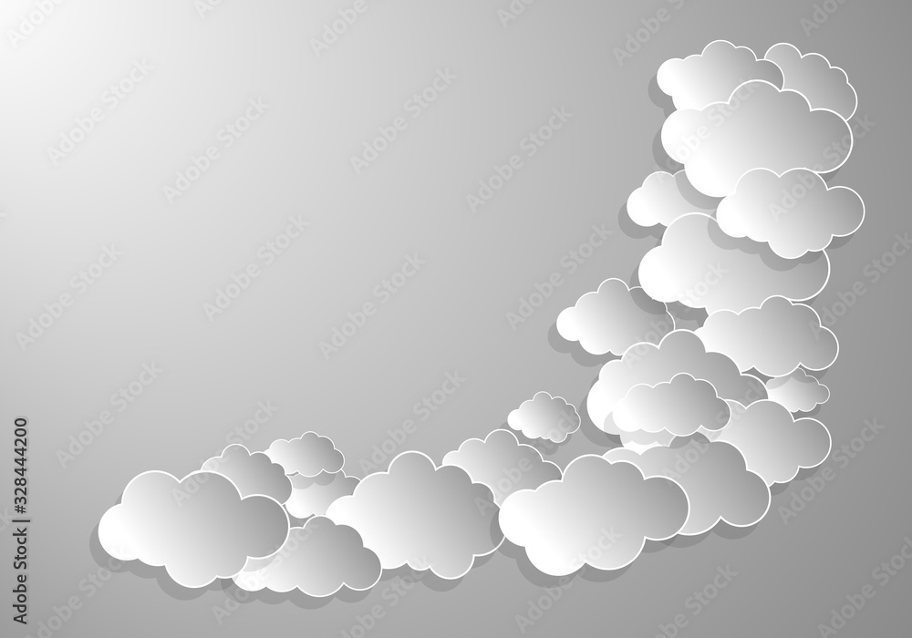White clouds on the grey background. Cluster of clouds on the background. Flat, Vector illustration White clouds on the grey background. Cluster of clouds on the background. Flat, Vector illustration