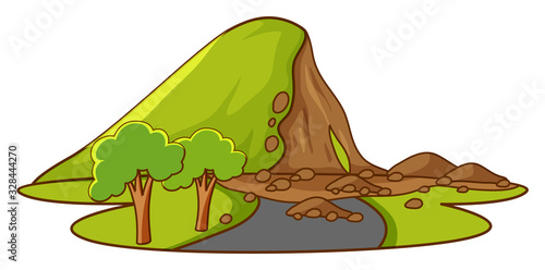 Scene with mudslide down the mountain