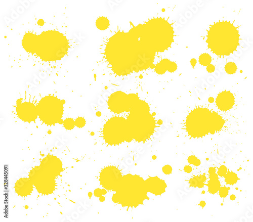 Watercolor splash in set of yellow on white background