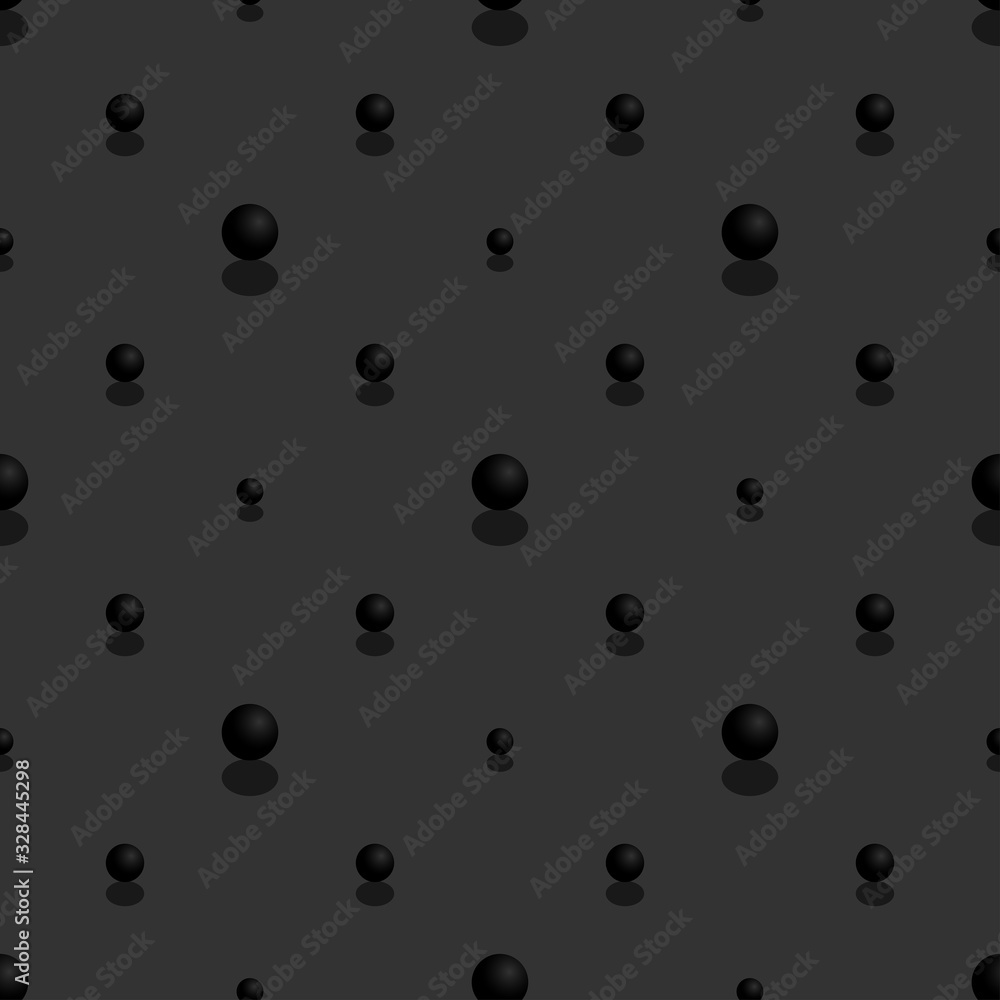 Seamless pattern without mask. Black spheres with shadow on the dark background EPS10