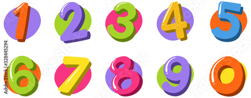 Font design for number one to zero on white background
