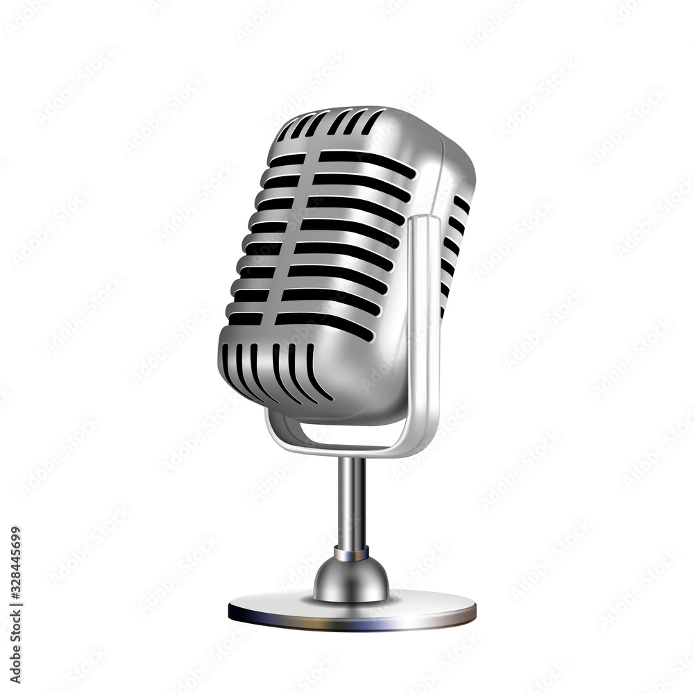 Microphone Retro Vocal Radio Equipment Vector. Audio Microphone For Online  Anchorperson Studio Or Karaoke Bar Device. Chrome Silver Color Concept  Template Realistic 3d Illustration Stock Vector | Adobe Stock