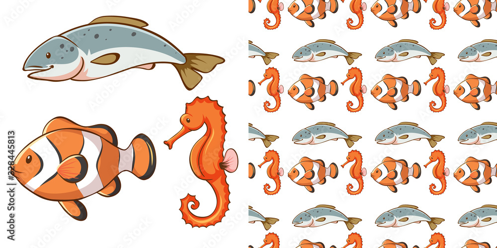 Seamless background design with sea creatures Seamless background design with sea creatures