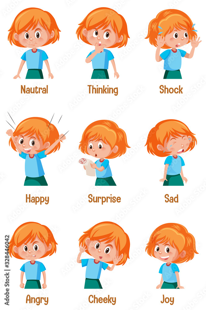 Set of girl with different expressions on her face Set of girl with different expressions on her face