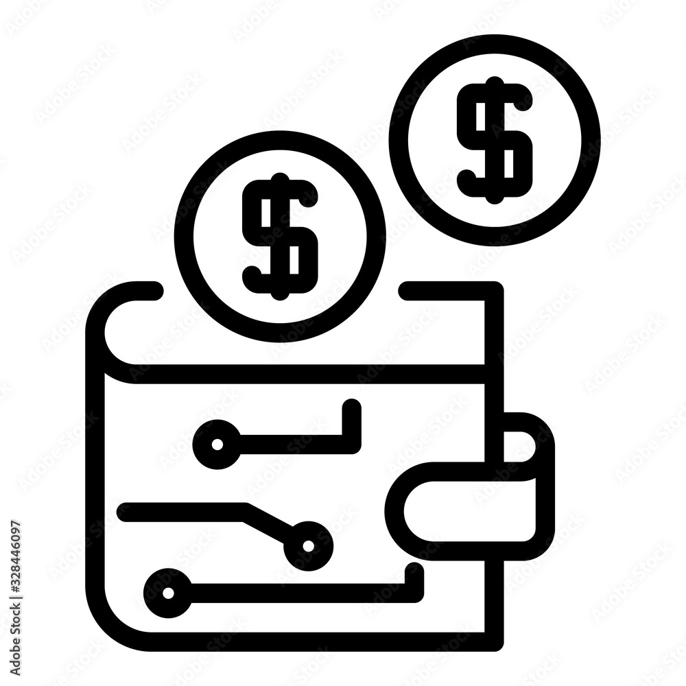 Digital wallet icon. Outline digital wallet vector icon for web design isolated on white background Digital wallet icon. Outline digital wallet vector icon for web design isolated on white background