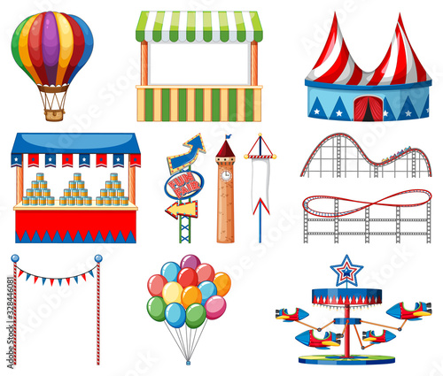 Set of circus items on white background