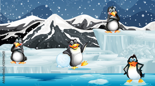 Scene with penguins on ice