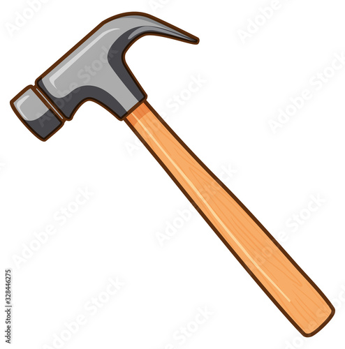 Hammer with wooden handle on white background