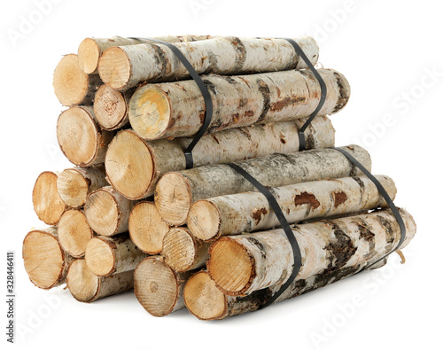 Bunches of cut firewood isolated on white