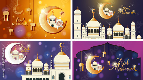 Four background designs for Muslim festival Eid Mubarak