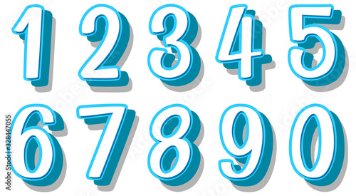 Font design for numbers one to zero on white background