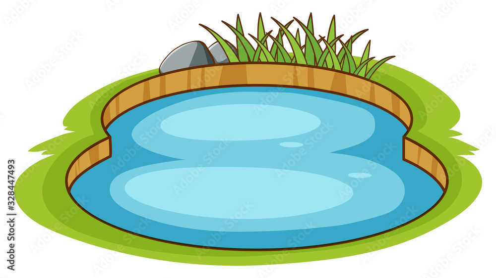 Small pool in the garden on white background