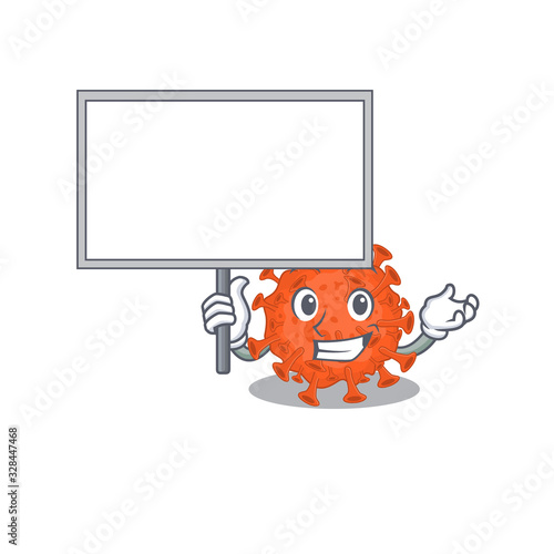 Electron microscopy coronavirus cute cartoon character bring a board