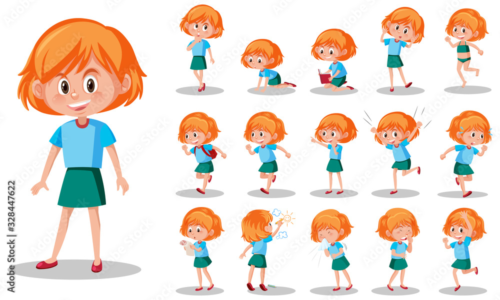 Set of kid character with different expressions on white background Set of kid character with different expressions on white background