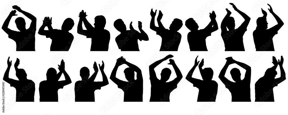 Set of silhouettes of man. Clapping hand, waving hands, applauding man. Vector illustration.
