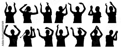 Woman clapping hands, waving hands. Set of silhouettes. Vector illustration.