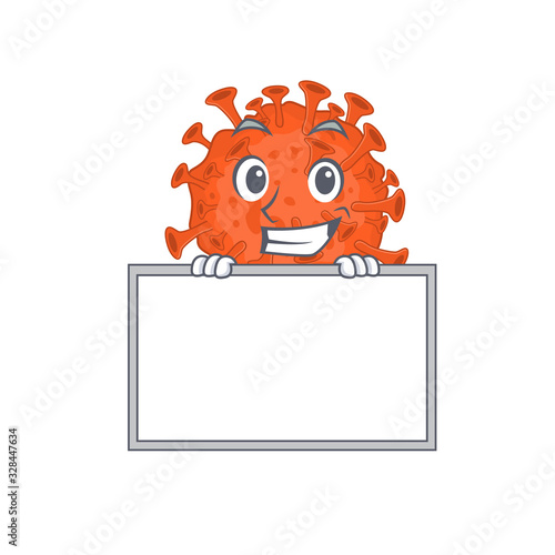 Smiley electron microscope coronavirus cartoon character style bring board
