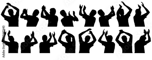 Set of silhouettes of man. Clapping hand, waving hands, applauding man. Vector illustration.