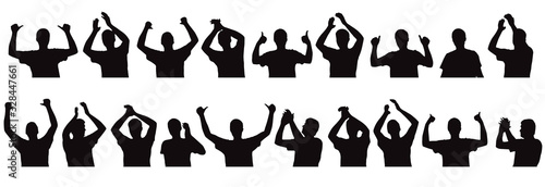 Applauding person, clapping palms, set of silhouettes of fan. Vector illustration.