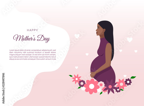 Vector illustration of pregnant african-american woman. Made in cartoon style. Perfect for banner and web sites.