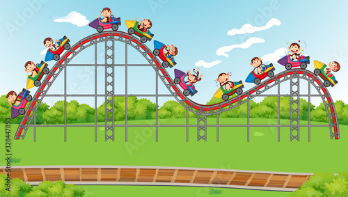 Scene with roller coster ride in the park