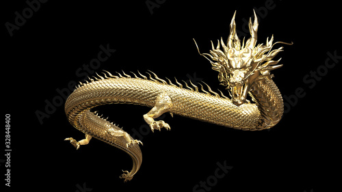 Full body gold dragon in smart pose with 3d rendering include alpha  path.