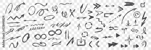 Set of hand drawn black arrows
