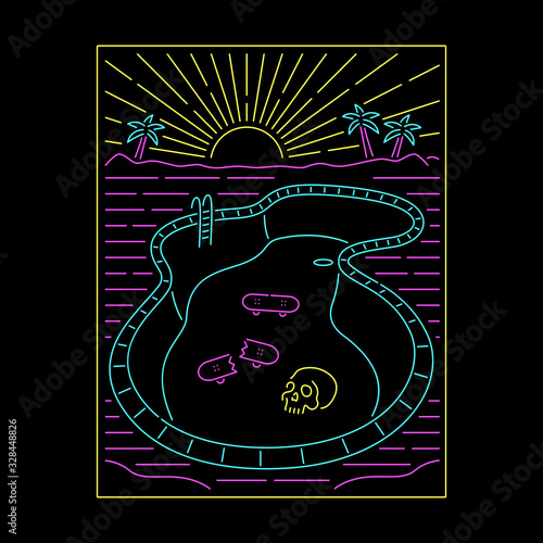 NEON SKATE POOL WITH SKULL BADGE COLOR BLACK BACKGROUND