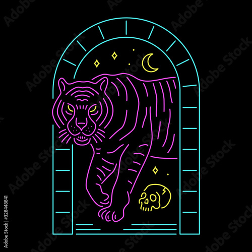 NEON TIGER WITH SKULL BADGE COLOR BLACK BACKGROUND
