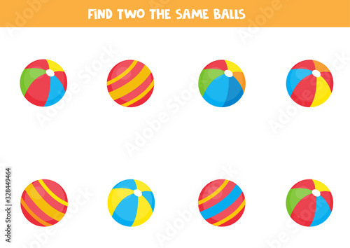 Find two the same balls. Logical game for kids.
