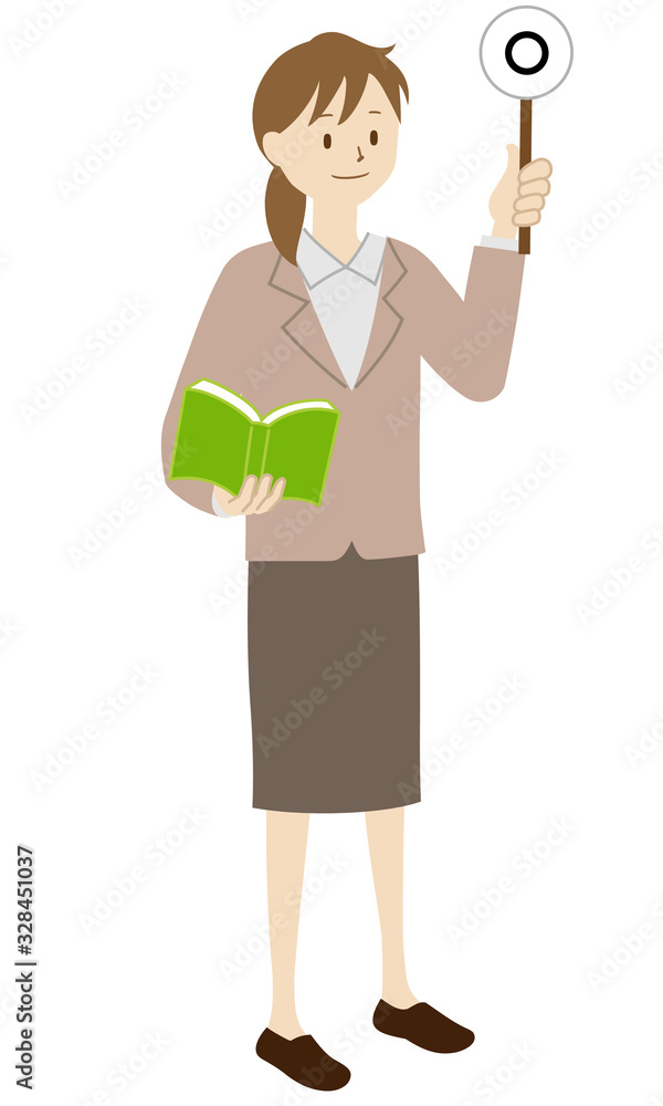 Illustration of a female teacher standing (Raise the correct answer) Illustration of a female teacher standing (Raise the correct answer)