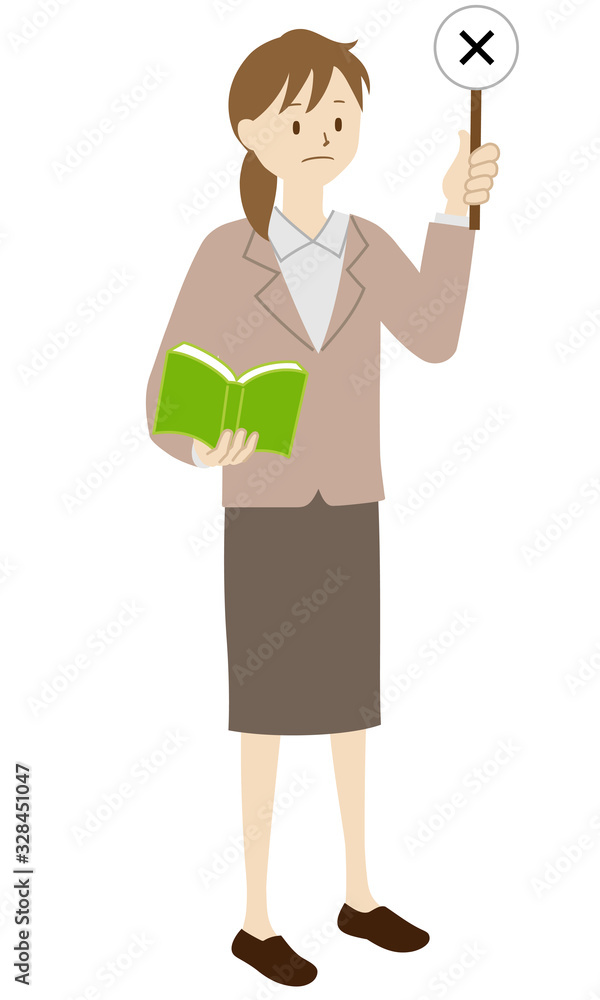 Illustration of a female teacher standing (Raise the incorrect answer) Illustration of a female teacher standing (Raise the incorrect answer)