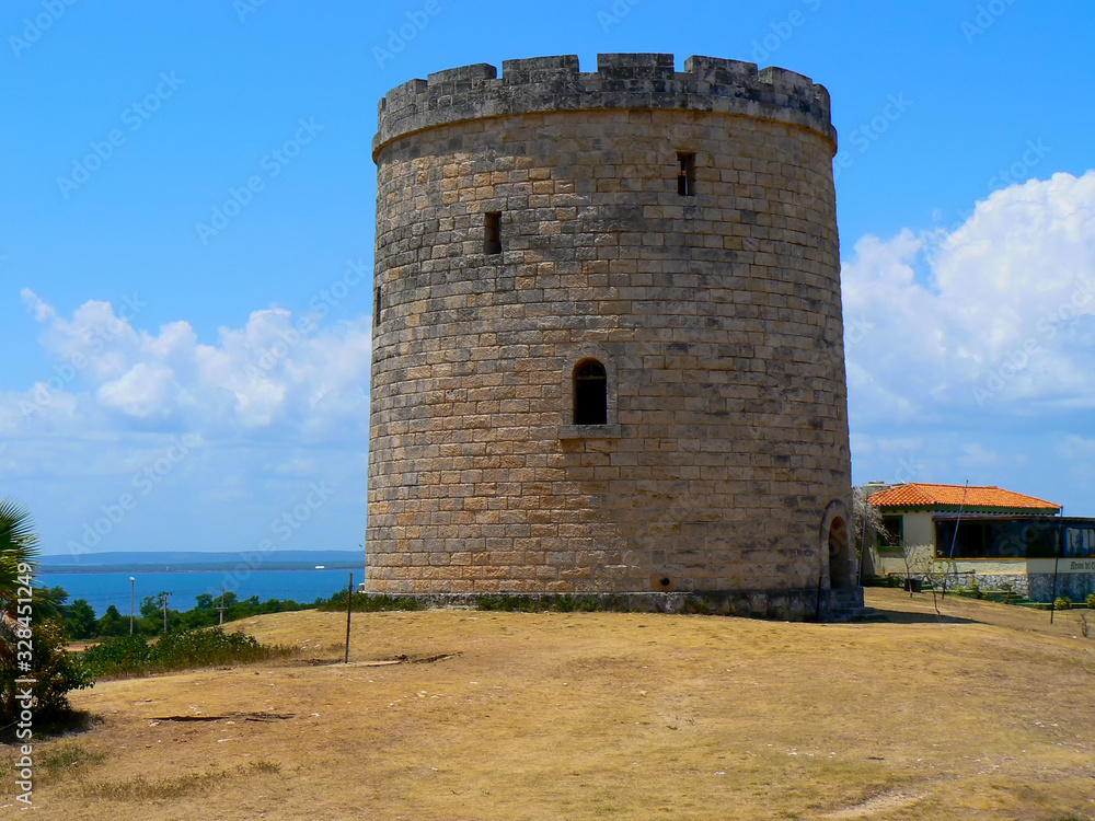 An old stone watchtower in Varadero, Cuba