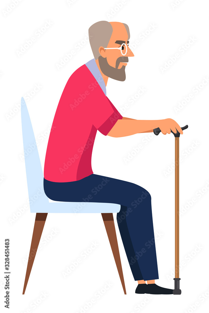 Vector character elderly man sitting on chair
