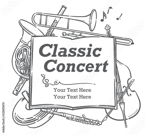 楽器のイラストを使った、コンサートポスターなどに使えるデザイン素材