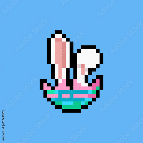 Pixel art rabbit ears in egg shell icon.