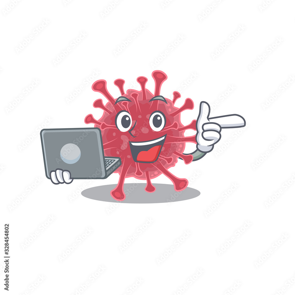 An icon of smart coronavirus disease working with laptop