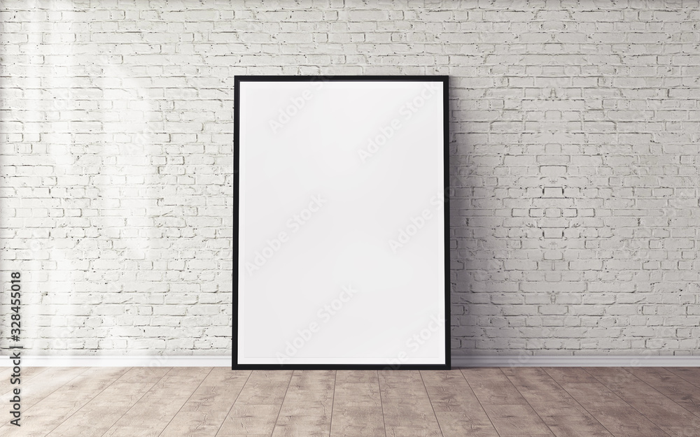 White poster on floor with blank frame mockup for you design. Layout mockup good use for your design preview. White poster on floor with blank frame mockup for you design. Layout mockup good use for your design preview.
