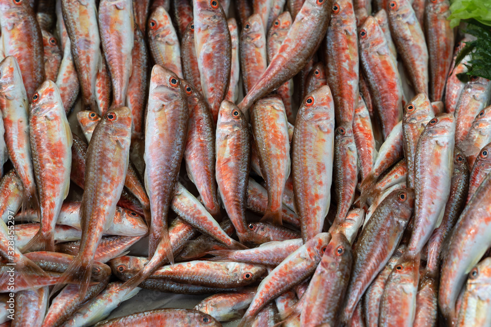 Red mullet (barbun) at local market. Red mullet (barbun) at local market.